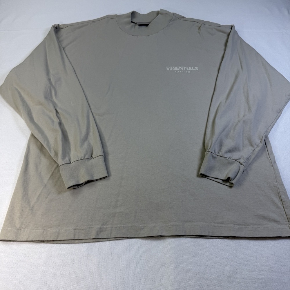 Fear of God Essentials Mock Neck Long Sleeve T Shirt Size Large Beige Tan